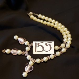 Sweet Pink Glass Hearts with White Glass Beads